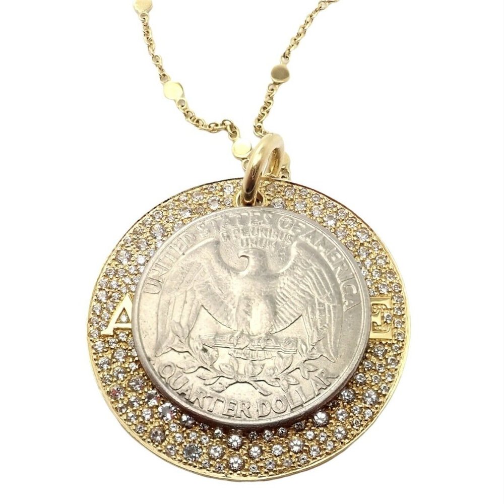 Pasquale Bruni 18k Yellow Gold Large Diamond + Sapphire Amore Pendant Necklace - Picture 5 of 12